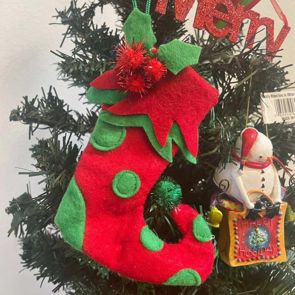 Lot of 3 Christmas Holiday Tree Ornaments Snowman, Stocking, Merry NWT